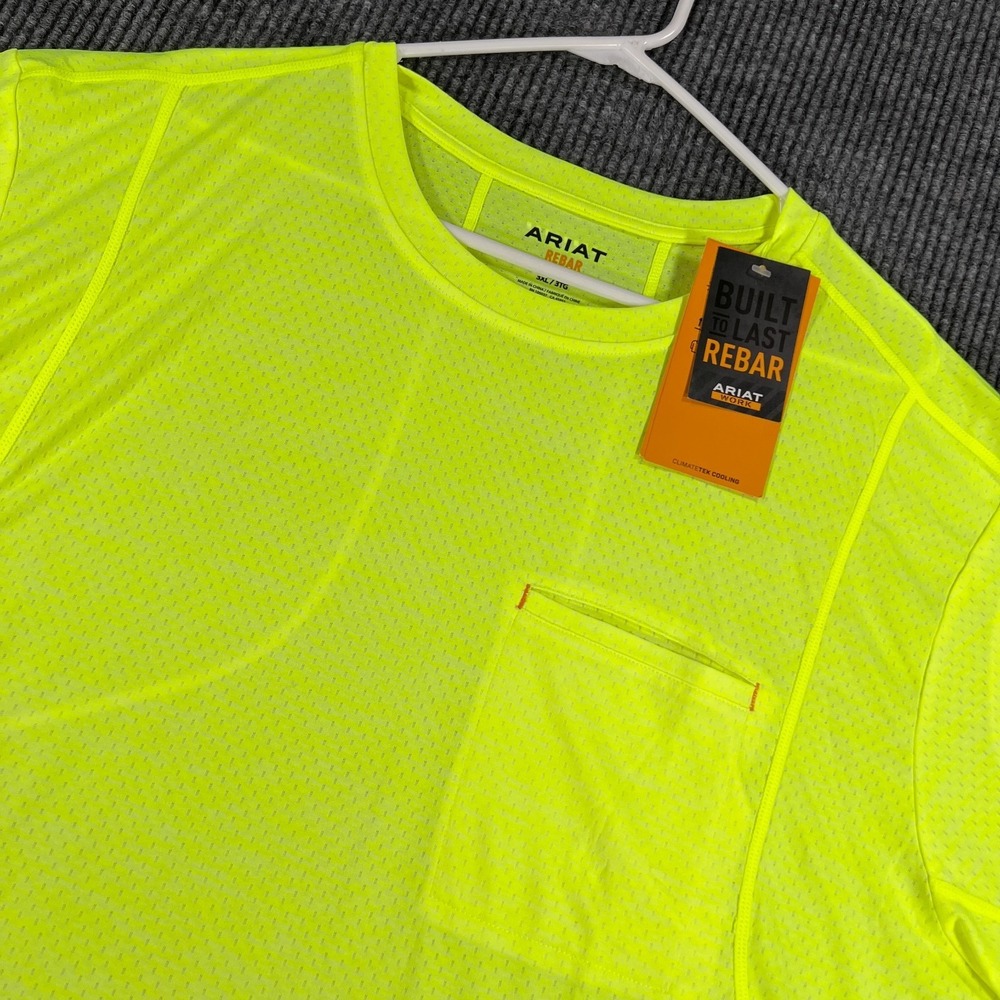 Ariat Rebar Shirt High Visibility Mens 3XL XXXL Neon Green Short Sleeve Work New